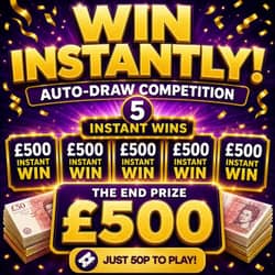 Win Auto-Draw: £500 Tax Free Cash + 5 x £500 Instants from Prize Paradise - 50p entry