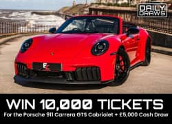 Win 10,000 Tickets worth £500 for Entry in the Porsche 911, 992 Cabriolet + £5k Cash Draw from Elite Competitions worth £210 - 5p entry