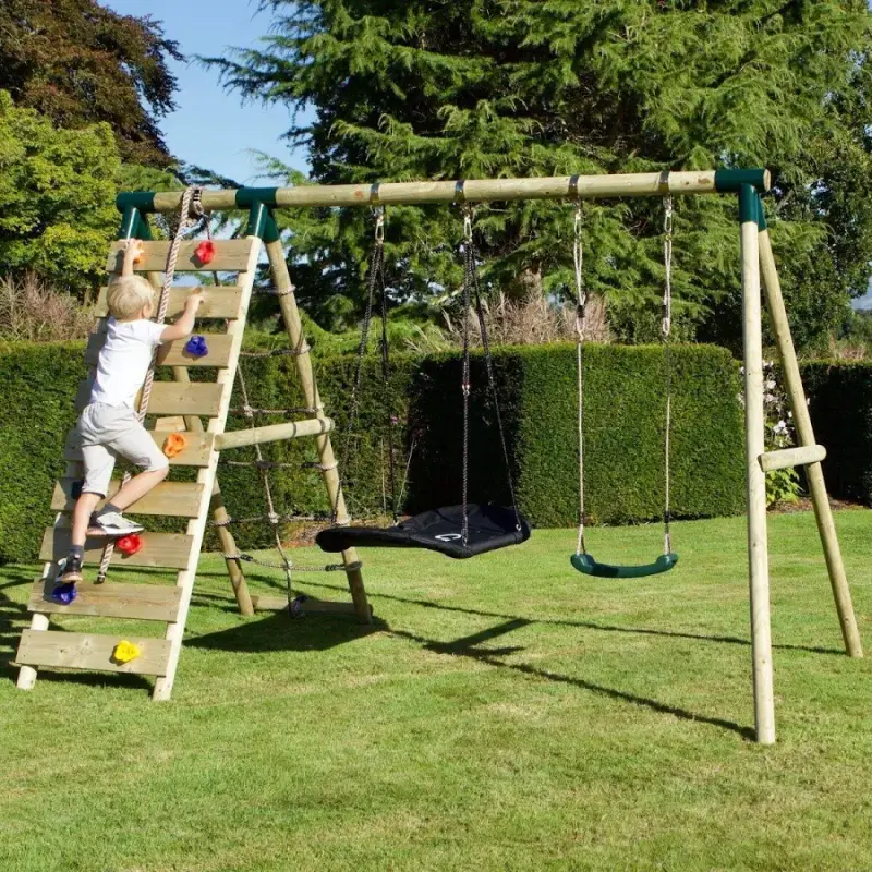 Wooden Swing Set with Up and Over Climbing Wall OR £250 CASH